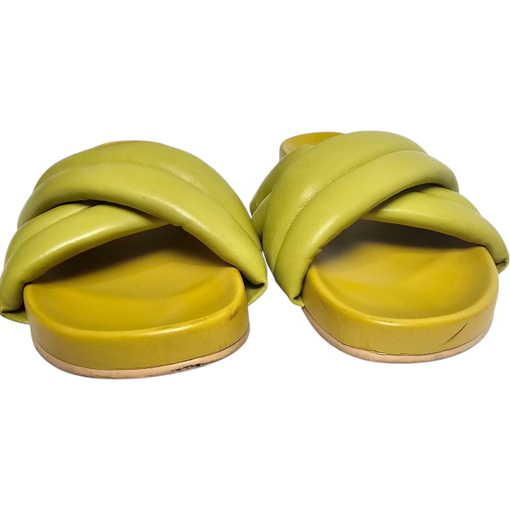 French Connection Yellow Green Hayden Slide Sandals Puffy Straps Criss Cross 7 - Picture 2 of 11